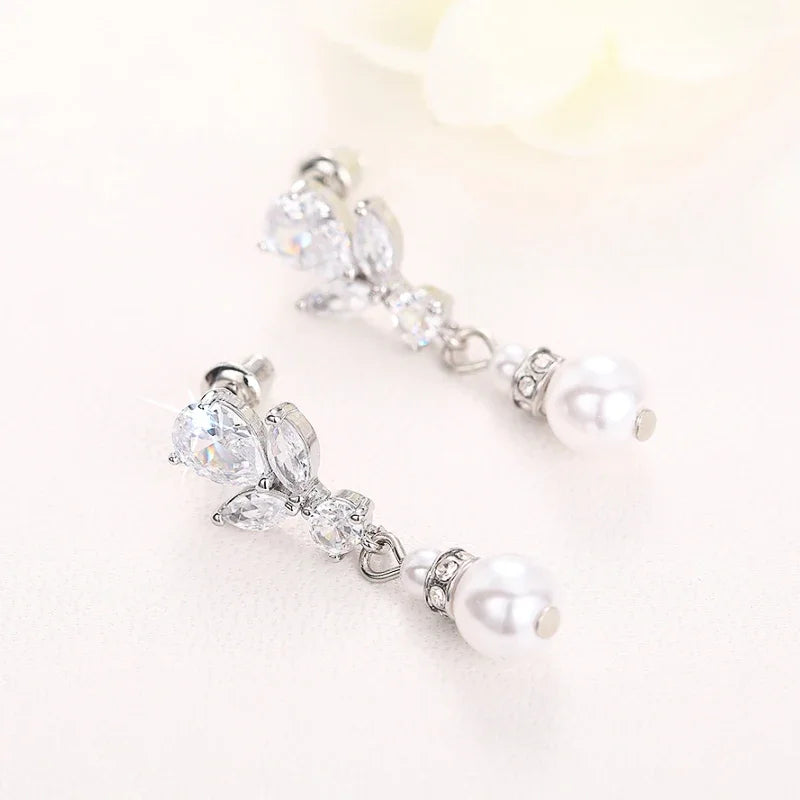 Graceful Imitation Pearl Drop Earrings with Sparkling Cubic Zirconia Chic Ear Accessories for Wedding Charm Daily Jewelry - EUFASHIONBAGS