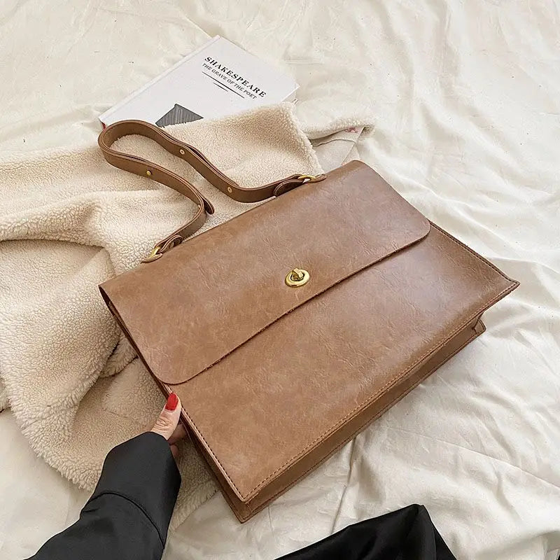 Vintage Coffee Shoulder Bag Women Preppy Style Leather Casual Crossbody Bags Female Retro Jk Briefcase Tote Bag Aethetic - EUFASHIONBAGS