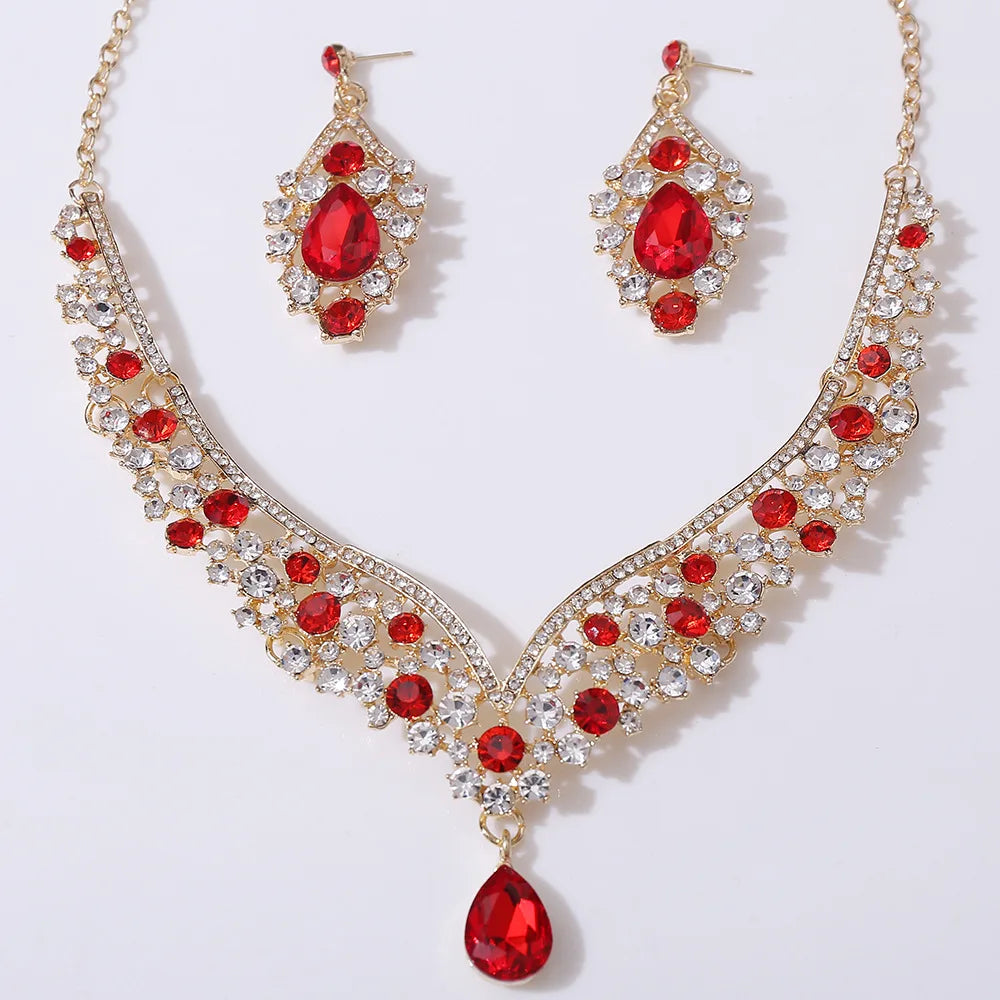 Exquisite Luxury Water Drop Crystal Bridal Jewelry Sets for Women Chokers Necklace Earrings Set Wedding Dress Dubai Jewelry Set - EUFASHIONBAGS