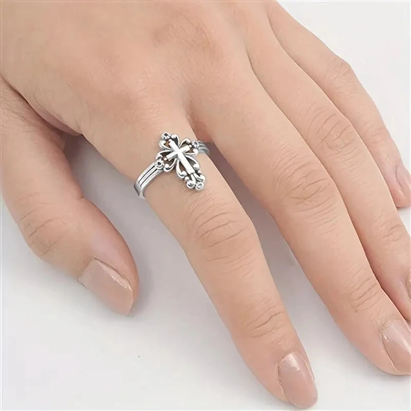 Chic Delicate Cross Ring Lady Daily Wearable Metal Silver Color Finger Band Accessories Low-key Exquisite Jewelry Gift