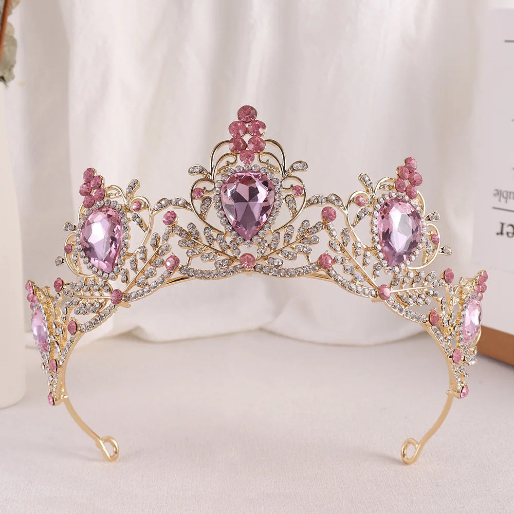 Purple Crystal Bride Wedding Crown Baroque Headdress Bridal Tiaras Crowns Women Headwear Party Wedding Hair Jewelry Accessories - EUFASHIONBAGS