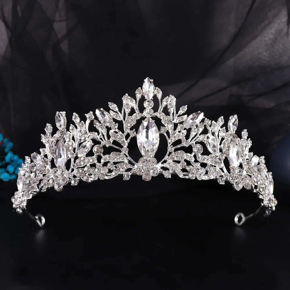 Luxury Crystal Wedding Hair Tiara Rhinestone Bridal Tiara Crown Silver Color Diadem Veil Tiaras Bride Hair Accessories Headpiece - EUFASHIONBAGS