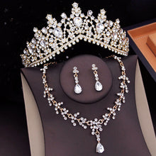 Laden Sie das Bild in den Galerie-Viewer, Luxury Princess Purple Crown With Necklace Earrings Sets Women Bridal Jewelry Set Wedding Accessories