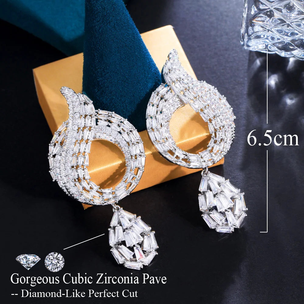 Luxury Design Full African Cubic Zirconia Pave Big Long Drop Dangle Wedding Bridal Earrings CZ Festive Jewelry - EUFASHIONBAGS