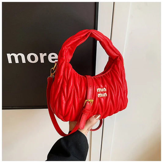 Pleated Cloud Lady Handbags High Quality PU Shopping Shoulder Bags for Women Removable Shoulder Strap Crossbody Bag Small Bags - EUFASHIONBAGS