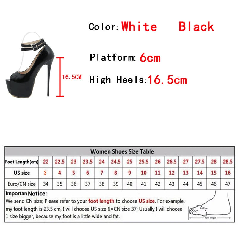 Fashion Double Buckle Strap Platform Sandals Women Pumps Sexy Peep Toe 16.5CM Super High Heels Stripper Shoes White