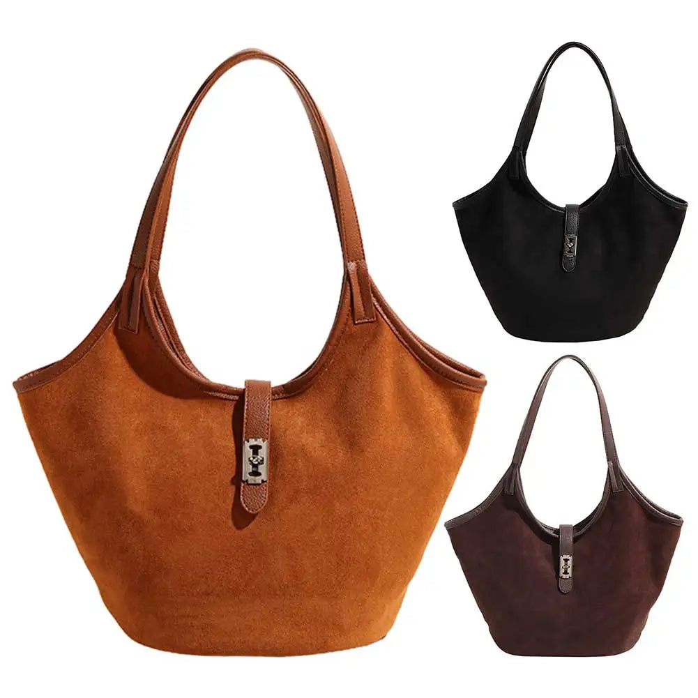 Retro Suede Hobo Handbag Luxury Satchel Purse Designer Top Handle Bag for Women Work Shopping Travel - EUFASHIONBAGS