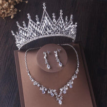 Laden Sie das Bild in den Galerie-Viewer, Silver Color Crystal Bridal Jewelry Sets Tiaras Crown Earrings Choker Necklace Set bj43 - www.eufashionbags.com