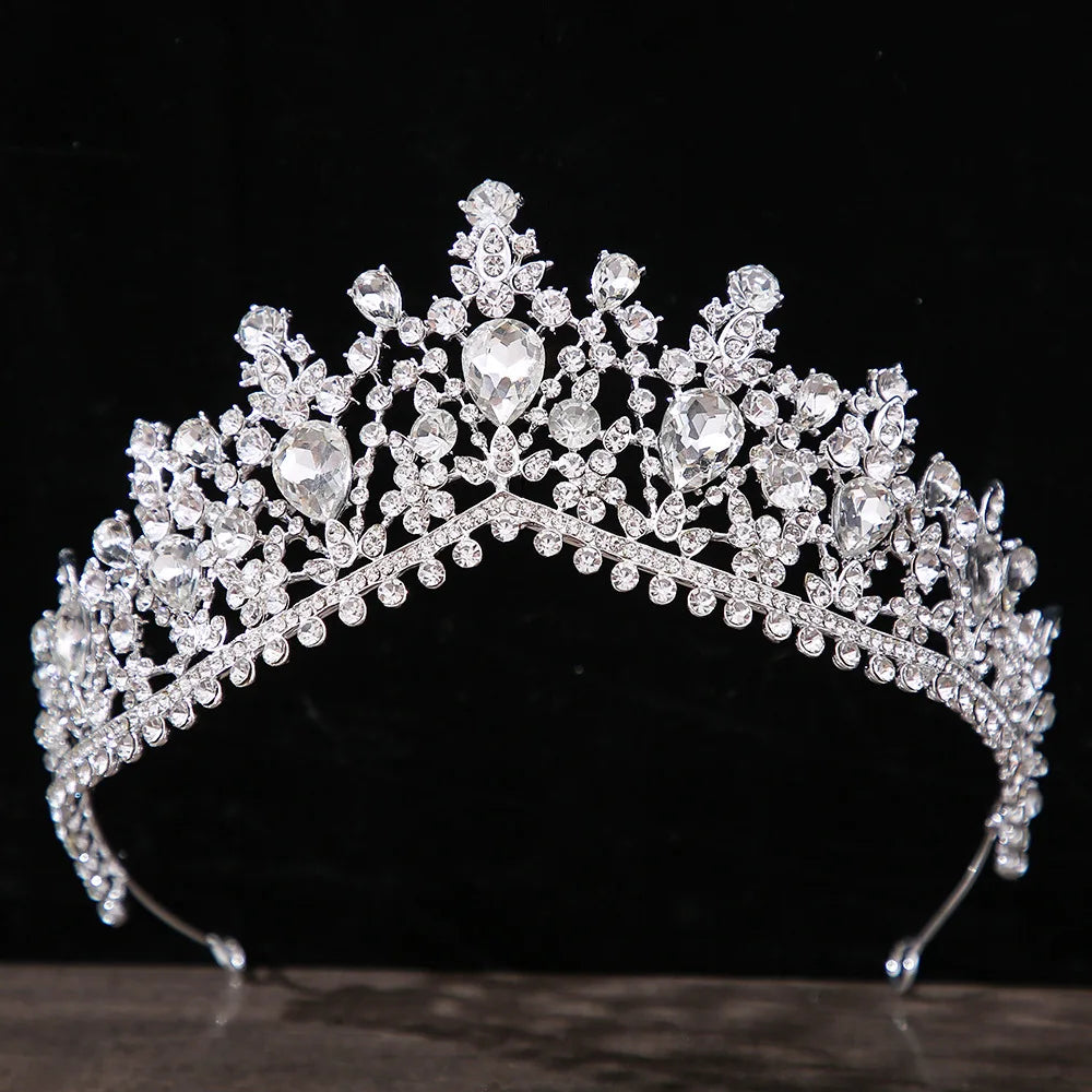 Diverse Silver Color Crystal Pearls Bridal Tiaras Crown Rhinestone Pageant Diadema Collares CZ Headband Wedding Hair Accessories - EUFASHIONBAGS