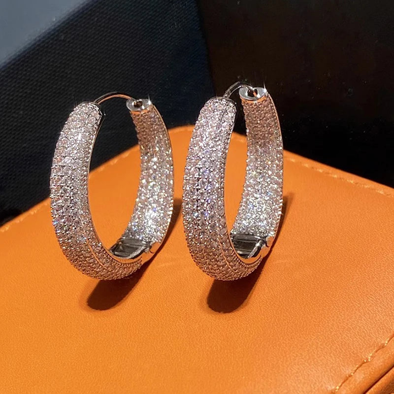 Fashion Gorgeous Shining Circle Round Hoop Earrings Female Party Jewelry with Brilliant Zirconia Luxury Lady Accessories - EUFASHIONBAGS