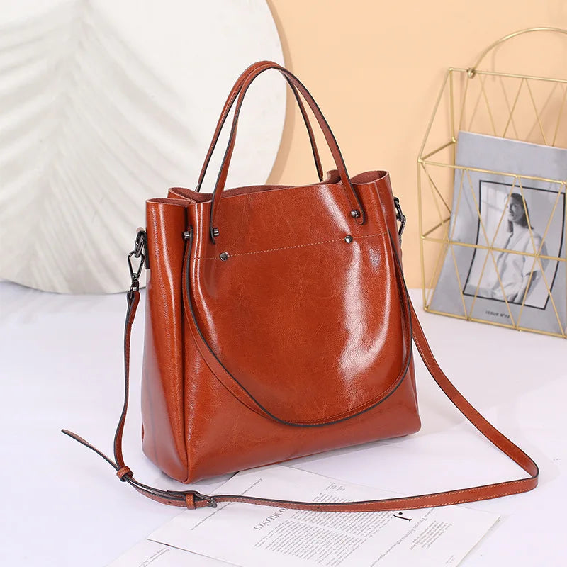 2025 New Women's Tote Bag Large Genuine Leather Women Shoulder Bag Cowhide Crossbody Bags Fashion Girls Handbags