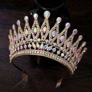 Baroque Miss Universe Queen Large Crystal AB Tiaras Crown For Bridal Women Wedding Diadem Comb Princess Party Hair Dress Jewelry