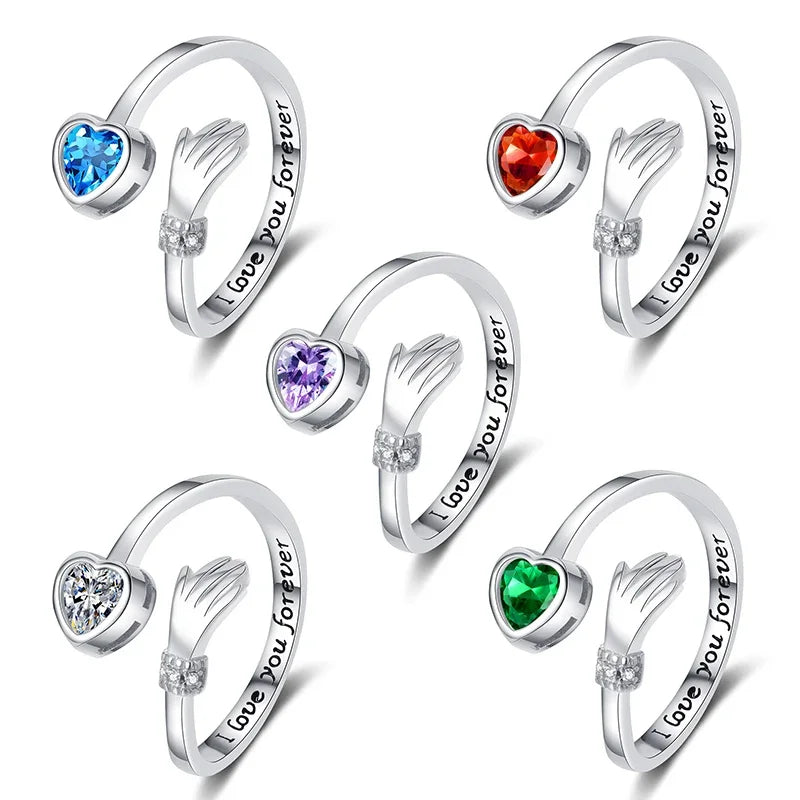 5 Colors Heart CZ Opening Rings for Women with Letter "I love you forever" Romantic Bridal Wedding Rings Fashion Jewelry - EUFASHIONBAGS