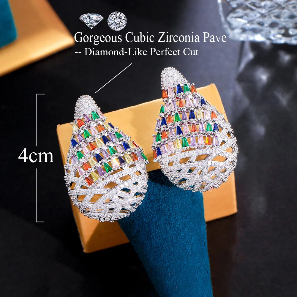 Multicolor CZ Stones Large Water Drop Women Engagement Party Earrings Chunky Wedding Jewelry Gift - EUFASHIONBAGS