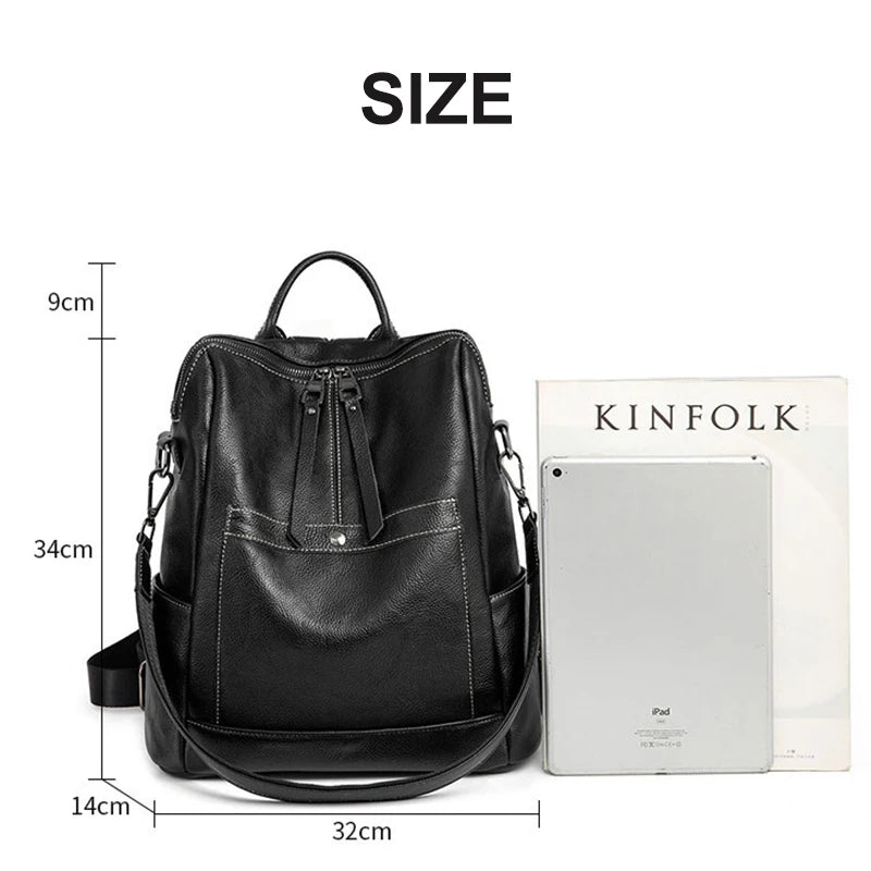 Genuine Leather Women's Backpack Large  Fashion Casual Shoulder Bag Soft High Quality Cowhide Foldable Girls Backpacks