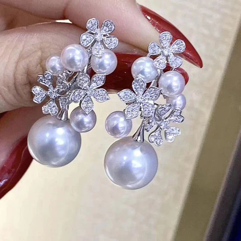 Flower Earrings with Elegant Imitation Pearl Engagement Wedding Aesthetic Earrings for Women Fashion Jewelry - EUFASHIONBAGS