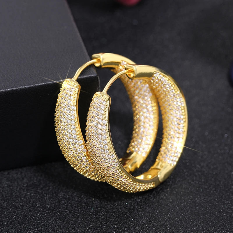 Bling Bling Hoop Earrings Silver Color/Gold Color Full CZ Luxury Trendy Earrings for Women Wedding Party Gorgeous Jewelry - EUFASHIONBAGS