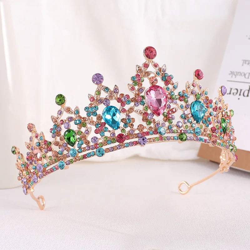 Trendy Crystal Rhinestone Tiaras Crown Wedding Hair Jewelry More Color Bridal Queen Princess Pageant Diadem Women Head Accessory - EUFASHIONBAGS