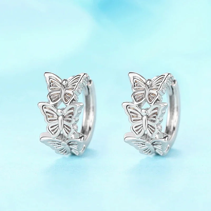 Dainty Sweet Butterfly Hoop Earrings for Women Aesthetic Hollow-out Pattern Accessories Delicate Elegant Party Jewelry