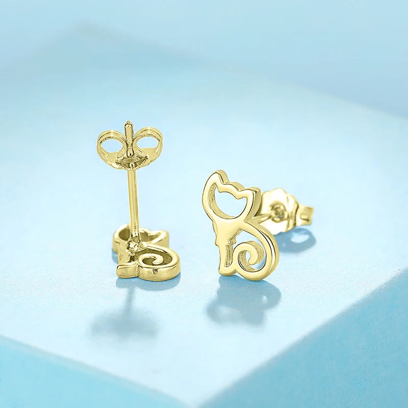 Dainty Cute Cat Stud Earrings Female Metallic Style Animal Accessories for Daily Life Versatile Jewelry Teen Girls Gift