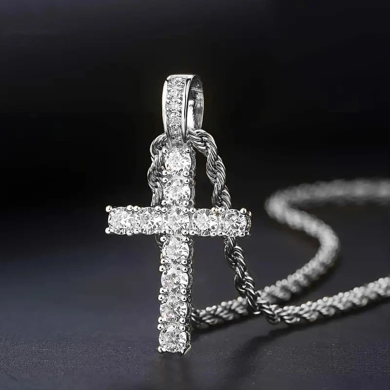 Luxury Cross Pendant Necklace for Women Sparkling White Cubic Zirconia Long Necklace Wedding Party New Fashion Jewelry - EUFASHIONBAGS