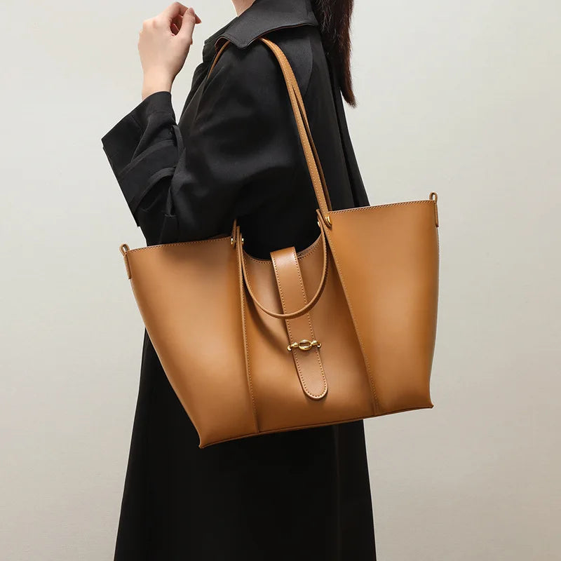 Cowhide Women's Tote Bag 2024 New Large Capacity Fashion Designer Luxury Bags Classic Vintage Pleats Women Shoulder Bags