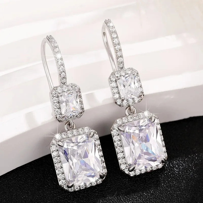 New Arrival Women Wedding Earrings Silver Color Luxury Cubic Zirconia Temperament Female Dangle Earrings Fashion Jewelry - EUFASHIONBAGS