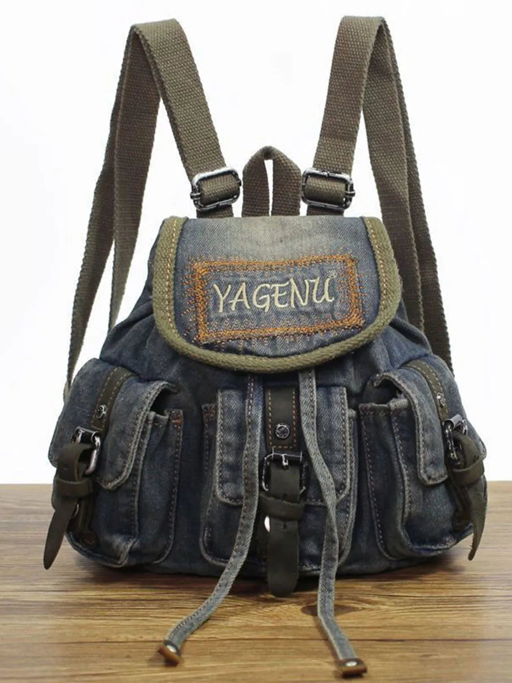 Vintage Denim Backpack Women Retro Letter Embroidery Casual School Bag Backpacks Female Harajuku Y2k Mochila Aesthetic