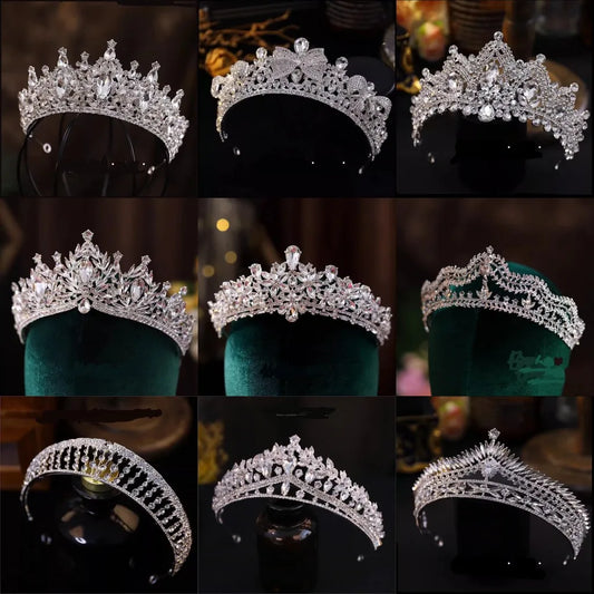 Luxury Diverse Silver Color Crystal Wedding Crown Bridal Headpiece Woman Baroque Rhinestone Tiaras Bride Diadem Hair Accessories - EUFASHIONBAGS