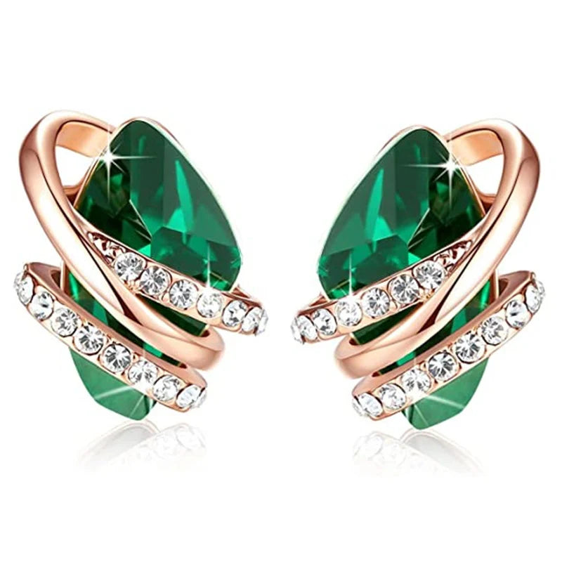 Unique Geometric Blue/Green/White Cubic Zirconia Stud Earrings for Women Engagement Wedding Party Fashion Earring Jewelry