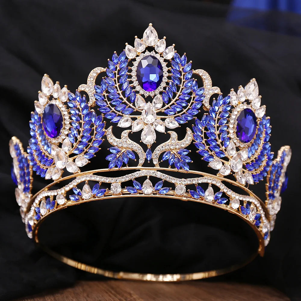 Royal King and Queen Crown Big Round Baroque Tiaras Luxury Rhinestone Headdress for Bride Wedding Hair Jewelry Princess Diadem - EUFASHIONBAGS