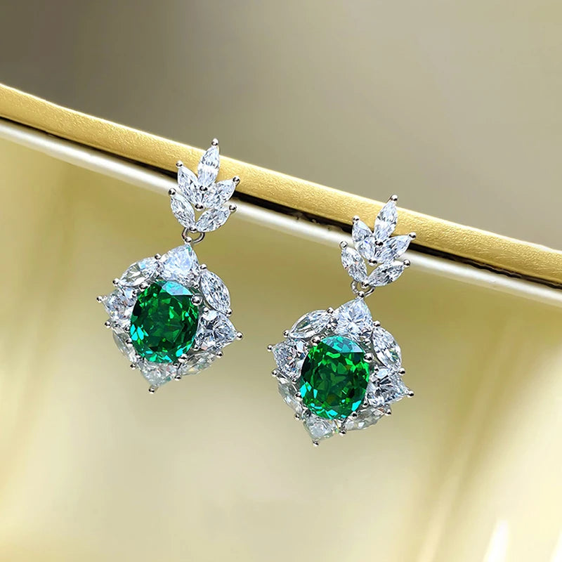 Women's Green Cubic Zirconia Earrings for Engagement Wedding Sparkling Dangle Earrings Elegant Lady Jewelry Gift