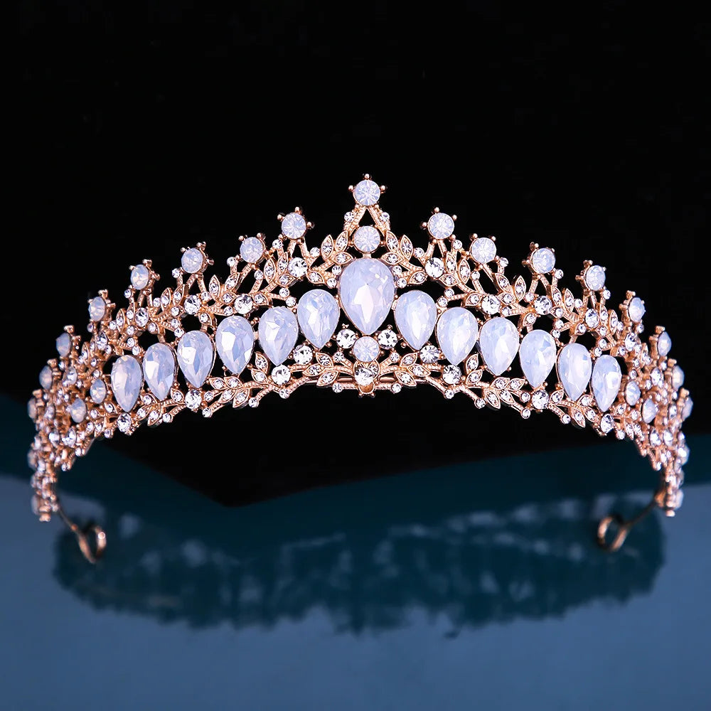 Many Styles Baroque Pink Blue Green White Opal Crystal Bridal Tiaras Crown Gold Color Rhinestone Pageant Diadem Hair Accessories - EUFASHIONBAGS