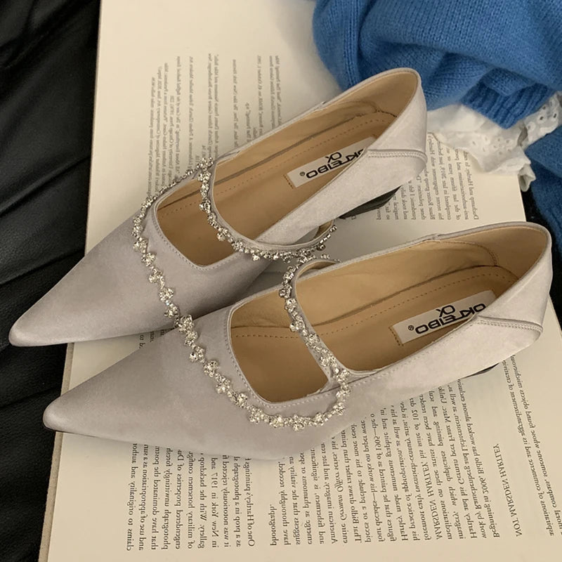 Rhinestone Chain Designer Women Shoes Pointed Toe Dress Shoes Female Low Heel Comfort Footwear Women Zapatos De Mujer