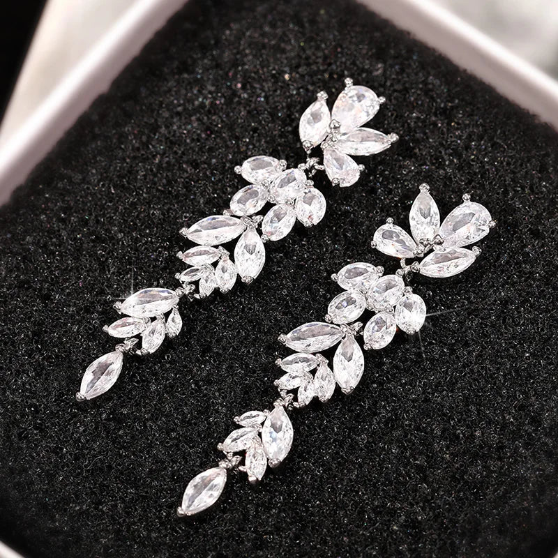 Long Pendant Earrings Lady Engagement Jewelry with Brilliant Zirconia Fashion Graceful Female Wedding Accessories - EUFASHIONBAGS