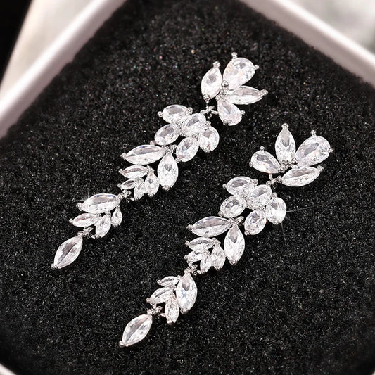 Long Pendant Earrings Lady Engagement Jewelry with Brilliant Zirconia Fashion Graceful Female Wedding Accessories - EUFASHIONBAGS