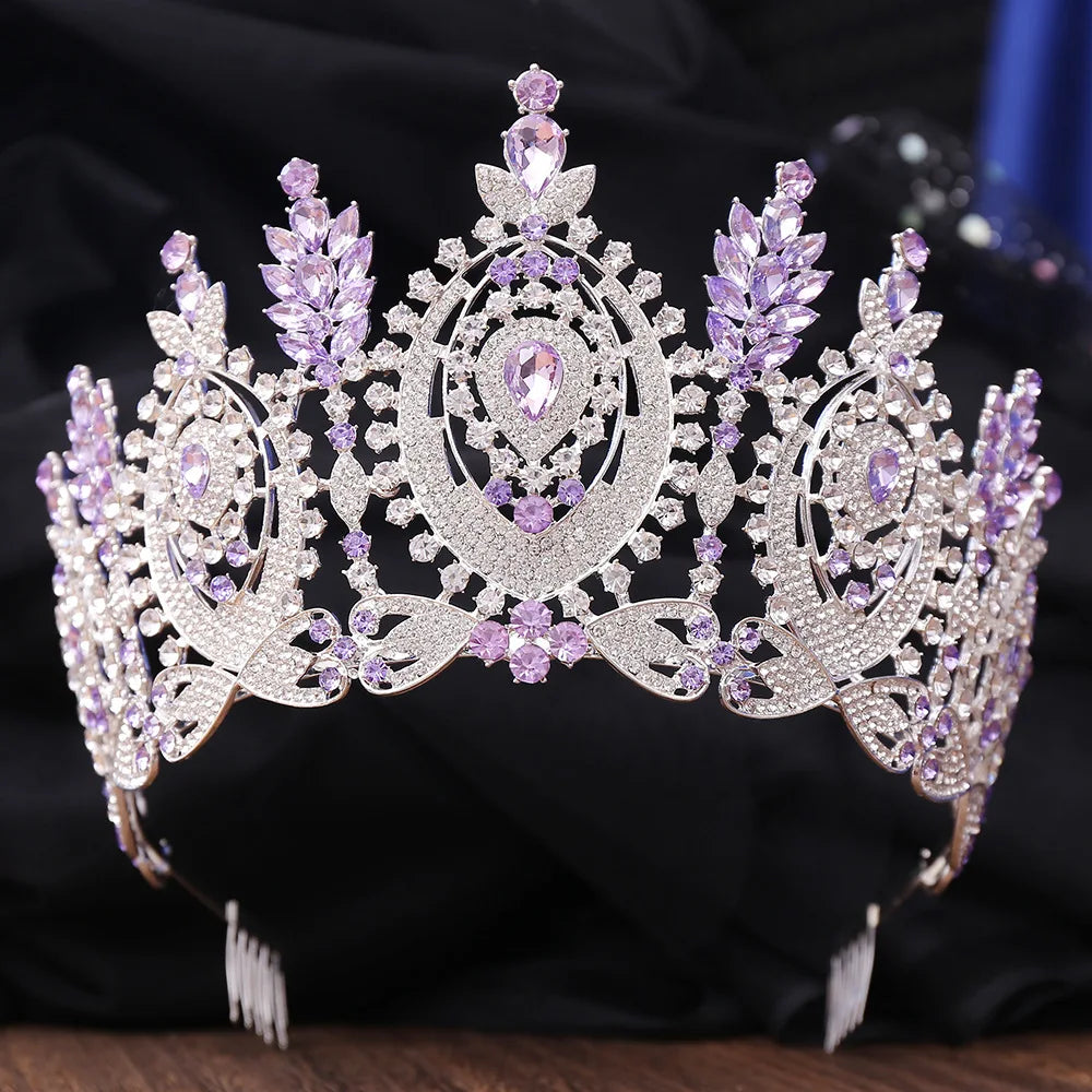 Luxury Big Crown Rhinestone Crystal Tiaras With Combs for Bride Diadem Princess Wedding Crowns Pageant Hair Jewelry Accessories - EUFASHIONBAGS