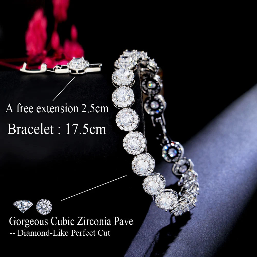 /Glittering Round Cubic Zircon Pave Silver Color Women Wedding Banquet Engagement Bracelets for Brides Jewelry