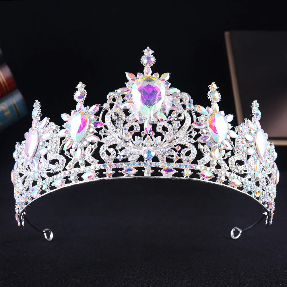 Baroque Luxury AB Color Crystal Bridal Tiaras Cubic Zircon Crowns Rhinestone Pageant Diadem Headpieces Wedding Hair Accessories