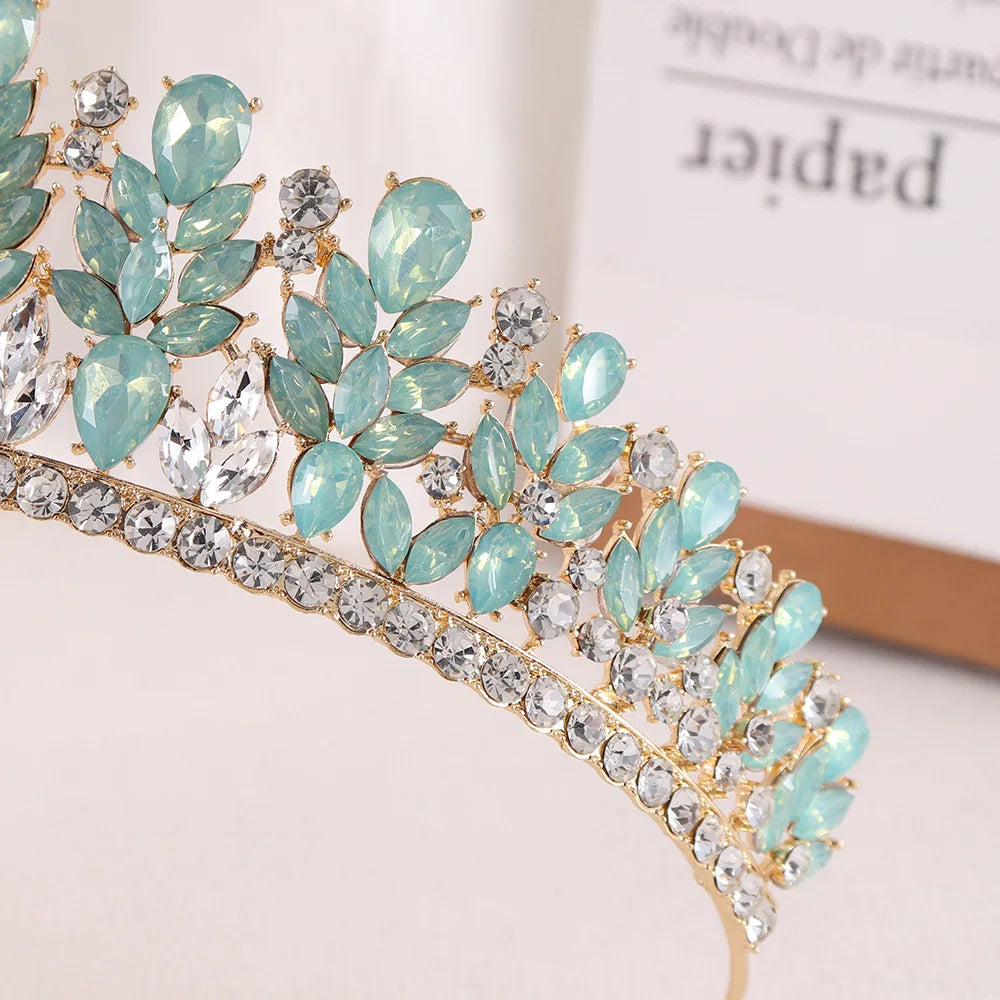 Baroque Green Opal Wedding Headband Crystal Bridal Crowns Tiaras Hair Jewelry Accessories Women Rhinestone Headwear Queen Diadem - EUFASHIONBAGS