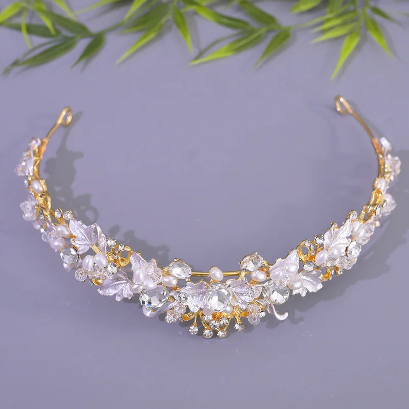 Rose Gold Color Baroque Crystal Pearls Bridal Tiaras Cubic Zircon Crown Rhinestone Pageant Diadem Headpiece Wedding Hair Jewelry