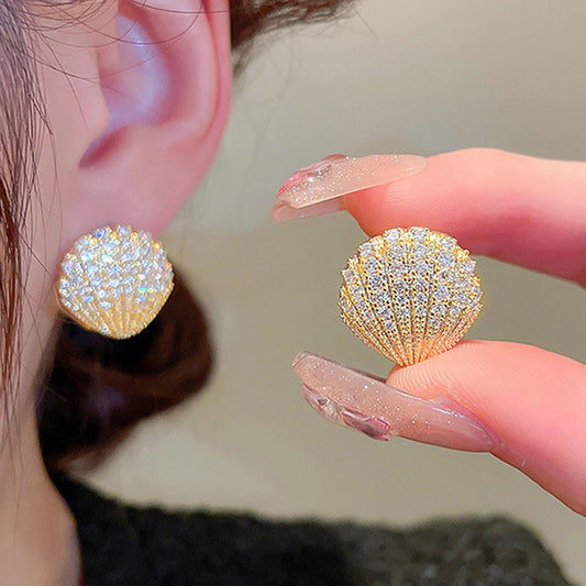 Bling Bling Shell-shaped Earrings for Women Ear Piercing Novel Girls Earrings Wedding Party Exquisite Gift Trendy Jewelry