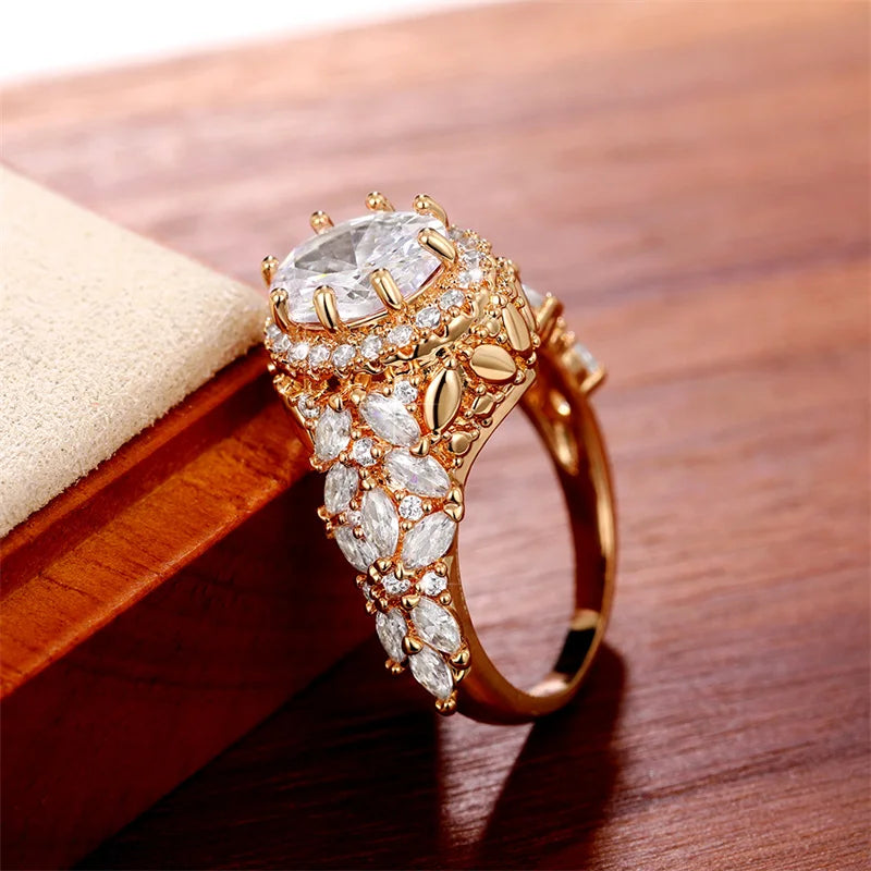 Women Wedding Rings Full Paved Brilliant Cubic Zirconia Luxury Gold Color Ring Anniversary Party Fashion Jewelry