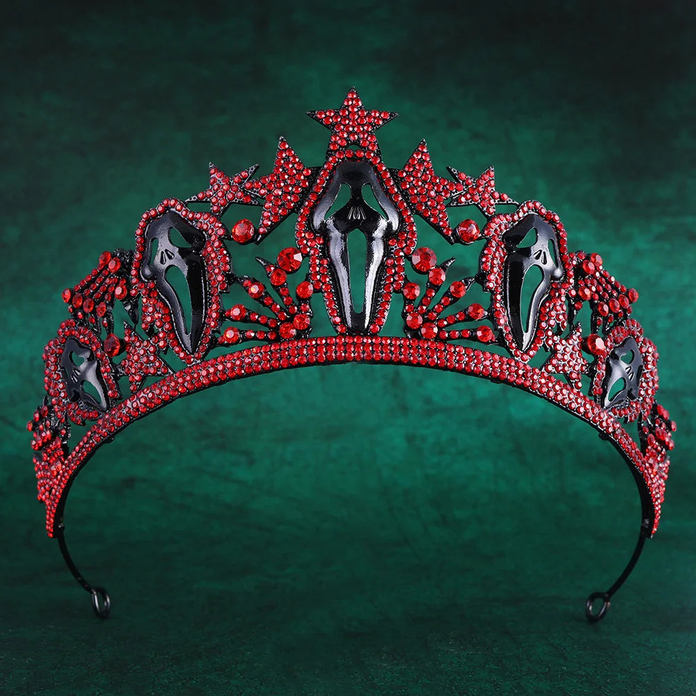 Gothic Style Black Red Star Crystal Tiaras Crowns Queen Diadem Witch Headdress Jewelry Halloween Cosplay Party Head Accessories