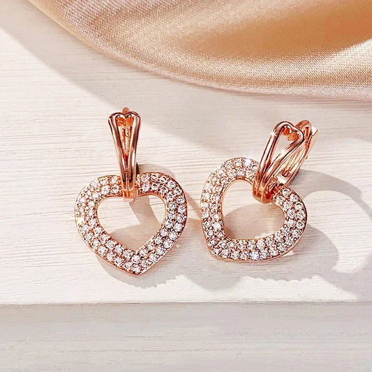 Love Heart Drop Earrings for Women Noble Rose Gold Color Gorgeous Jewelry for Wedding Luxury Chic Girl Gifts Accessories