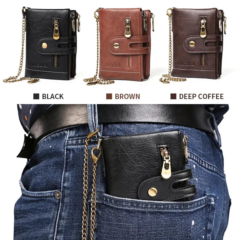 Men's Wallets New PU Leather Zipper Pocket Multifunctional Anti Theft Chain Credit Card Holder Coin Storage Bag Retro Wallet