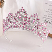 Cargar imagen en el visor de la galería, Baroque Pink Crystal Royal Queen Wedding Crown Rhinestone Bridal Diadem Pageant Headdress Bride Tiaras Hair Jewelry Accessories