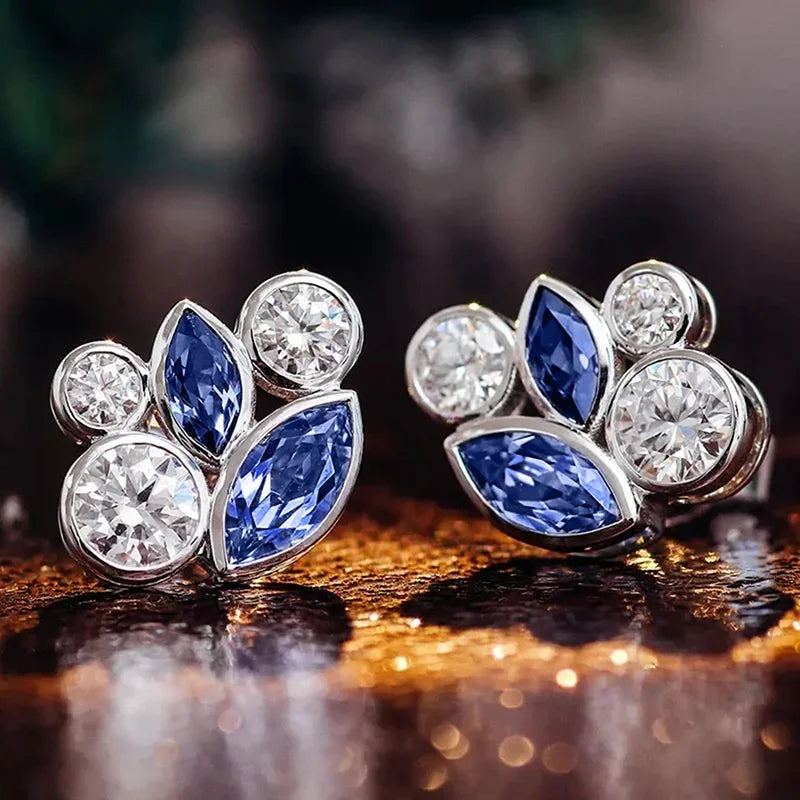 Delicate Stud Earrings with Blue/White Cubic Zirconia Creative Attractive Ear Accessories Charms Versatile Party Jewelry - EUFASHIONBAGS