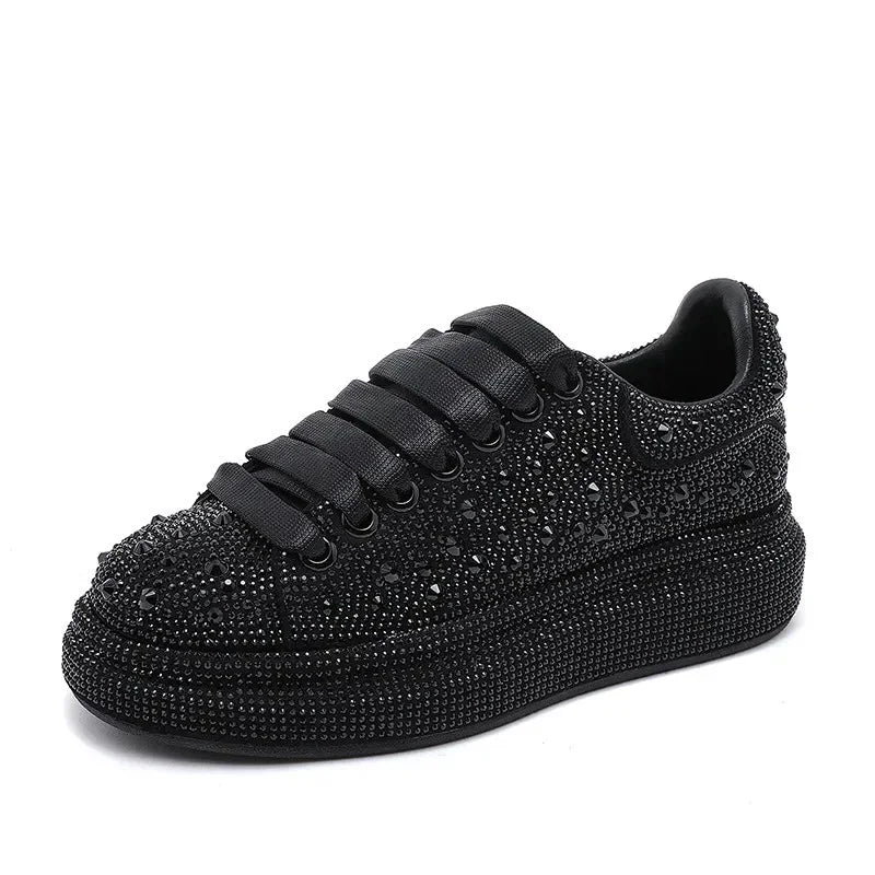 Glitter Rhinestone Luxury Platform Sneakers Shoes Women Comfort Thick Bottom Casual Footwear Female Diamond Designer Shoes Women