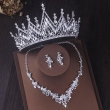 Laden Sie das Bild in den Galerie-Viewer, Silver Color Crystal Bridal Jewelry Sets Tiaras Crown Earrings Choker Necklace Set bj43 - www.eufashionbags.com